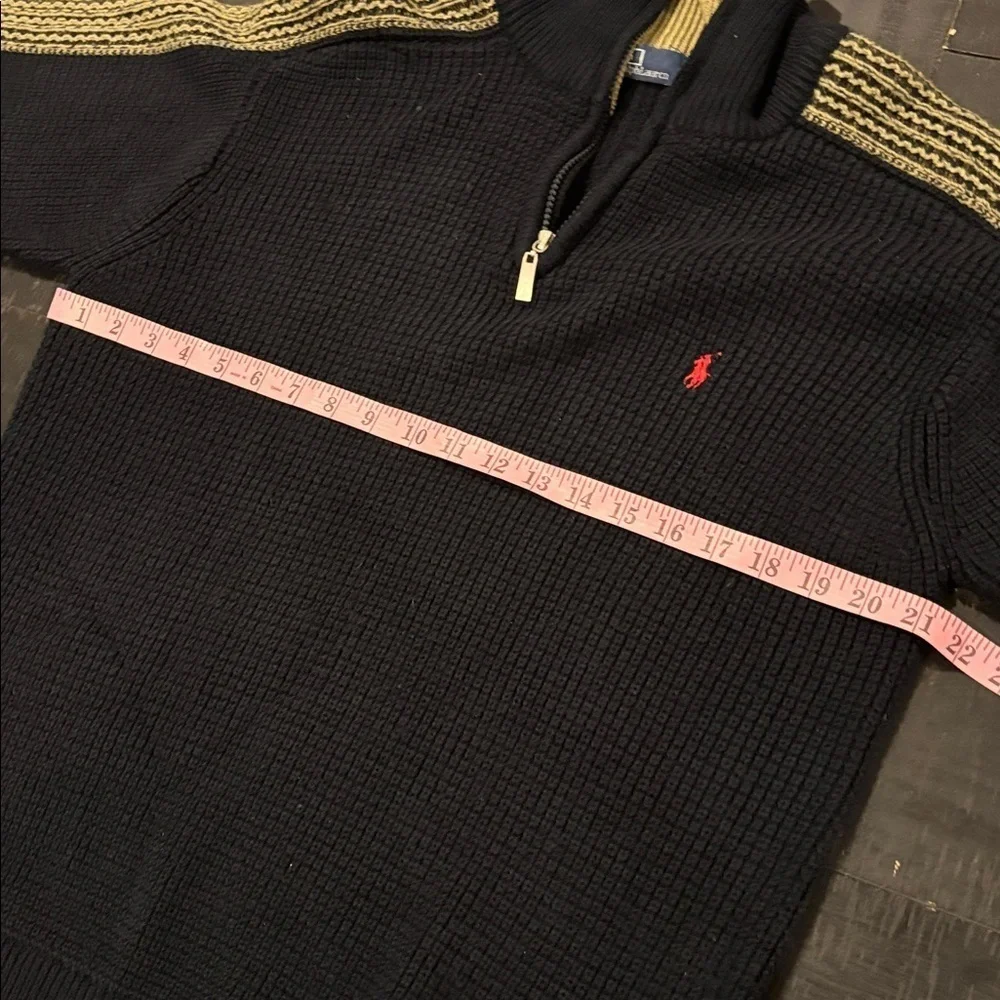 Vintage Polo Ralph Lauren Black Wool Blend 1/4 Zip Mock Neck Sweater Sz XL